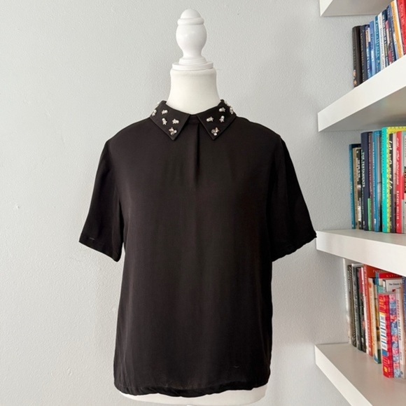 Maje Black Embellished Fitted Polo Top - Picture 1 of 16